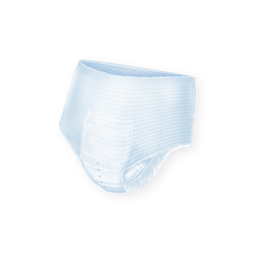 Ein Produktbild zeigt eine Packung von Attends Pull-Ons in der Größe S6. Die Packung ist in einem hellen Design gehalten, mit klaren, gut lesbaren Informationen auf der Vorderseite. Die Abbildung zeigt die anatomisch geformten, elastischen Inkontinenzslips, die durch ihre hohe Saugfähigkeit und den bequemen Sitz hervorgehoben werden. Auf dem Bild sind auch symmetrische, ergonomische Schnittlinien zu erkennen, die den Tragekomfort unterstützen.