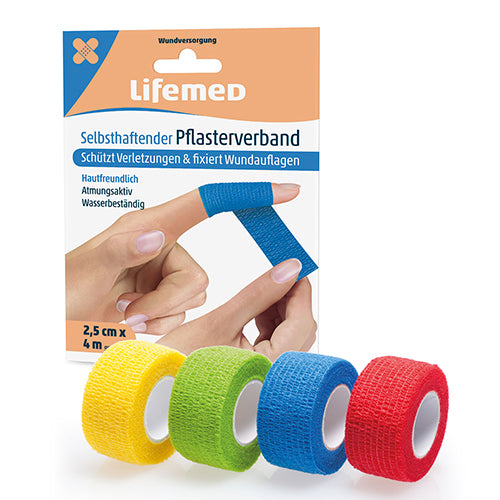 Lifemed Selbsthaftender Pflasterverband 4 m x 2,5 cm farbig sortiert