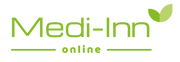 Das Bild zeigt das Logo von Medi Inn, einem modernen und ansprechenden Design. Es beinhaltet den Schriftzug "Medi Inn" in klaren, gut lesbaren Buchstaben, wobei die Farbe Blau dominiert. Über dem Schriftzug befinden sich stilisierte medizinische Symbole, die für Gesundheit und Wellness stehen, in einer harmonischen Anordnung. Der Hintergrund ist schlicht gehalten, um den Fokus auf das Logo zu lenken.