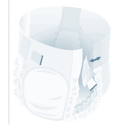 Ein Paket mit Attends Adjustables 10 Tropfen L Inkontinenzprodukten, das auf einem neutralen Hintergrund liegt. Die Vorderseite des Pakets zeigt die Marke "Attends" in blauen Buchstaben, gefolgt von "Adjustables 10" und einer visuellen Darstellung der Produktmerkmale. Darunter steht "Tropfen L" und zusätzliche Symbole, die den Schutzgrad anzeigen. Links ist eine Abbildung des Produkts, das eine anatomische Form zeigt.