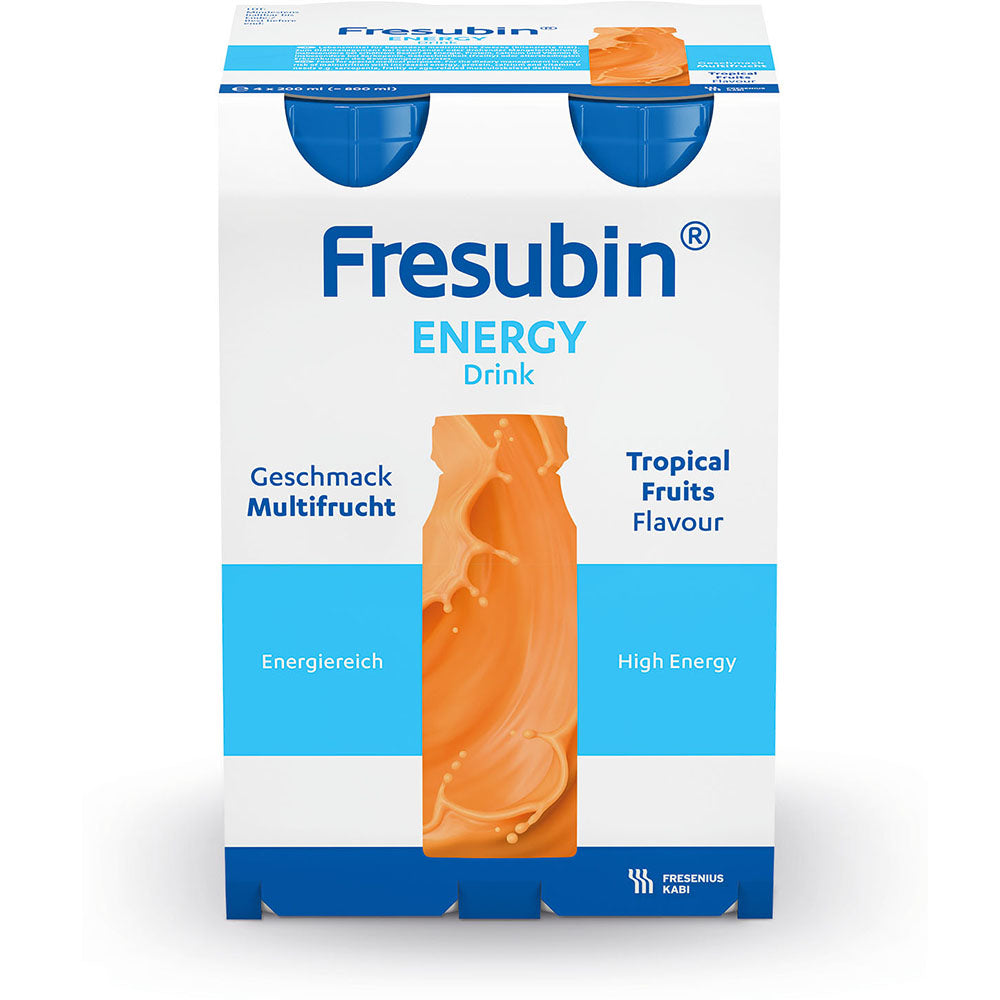 Fresubin Energy Drink Multifrucht – hochkalorische Trinknahrung (1,5 kcal/ml), ballaststofffrei, laktosearm & glutenfrei; 4er Pack in Frontansicht