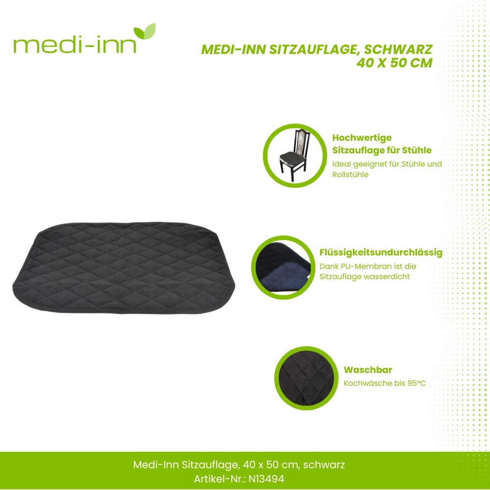 Medi-Inn Inkontinenz-Sitzauflage, absorbierend, 40 x 50 cm, schwarz - 2