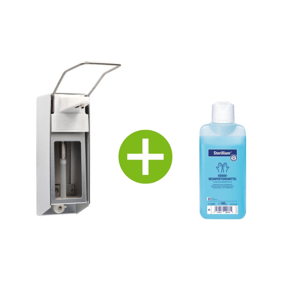 desinfektionsmittel aufbewahrung Wandspender aus Aluminium + Sterillium 500 ml – Medi-Inn