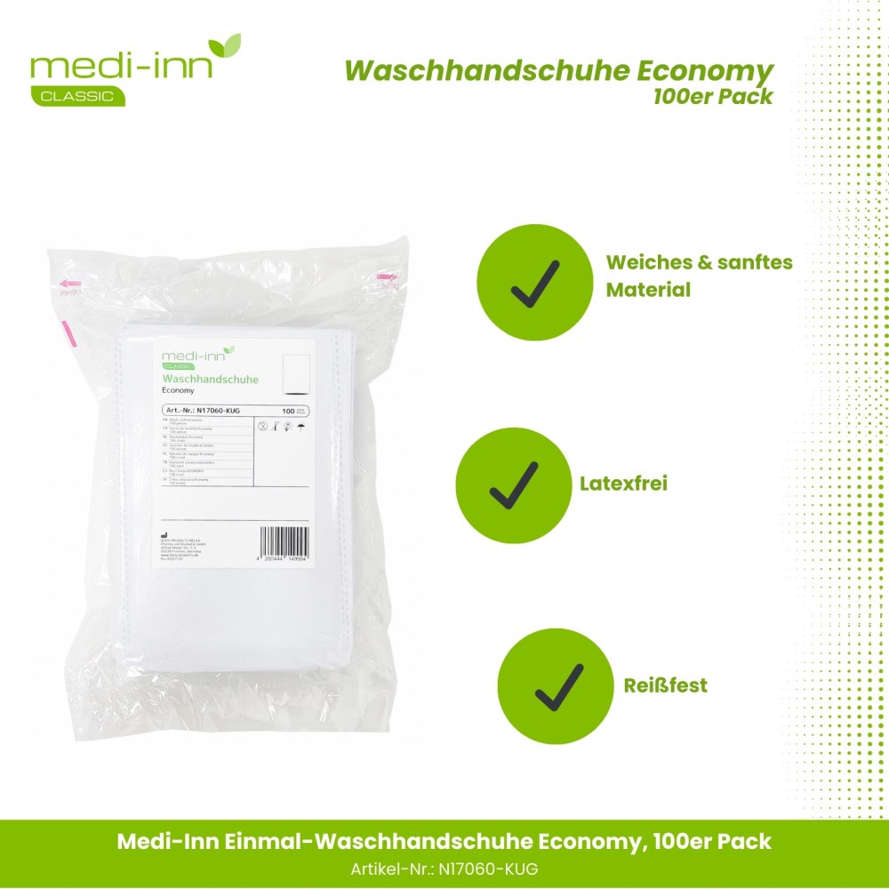 Medi-Inn Waschhandschuhe Economy 100er Pack N17060-KUG Produktfeatures