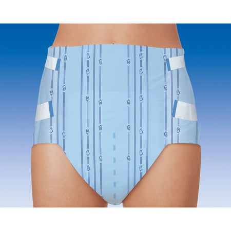 Produktbild eines MoliCare Slip Maxi L mit 9 Tropfen, einer Inkontinenzhilfslösung für Erwachsene. Die Verpackung zeigt eine gelungene Gestaltung mit ansprechenden Farben. Der Fokus liegt auf der besagten Pflegehilfe, die für hohe Saugfähigkeit steht. Es sind auch Symbole zu sehen, die auf die verschiedenen Funktionen hinweisen, wie z.B. eine sichere Passform und atmungsaktives Material. Der Hintergrund ist neutral, um die Aufmerksamkeit auf das Produkt zu lenken.