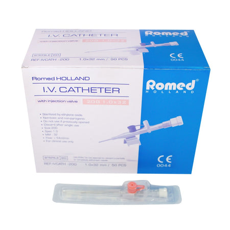 Bild eines rosa Venenverweilkanüle, 20 G, auf weißem Hintergrund. Die Kanüle ist lang und zylindrisch mit einer feinen Spitze zur optimalen Anwendung. Eine transparente Schutzkappe ist an der Spitze angebracht, während der übrige Körper der Kanüle eine glatte Oberfläche aufweist. Das Produkt wird für medizinische Anwendungen verwendet, um den Zugang zu venösem Blut zu erleichtern. Auf der Verpackung sind Markeninformationen sowie technische Daten aufgedruckt.