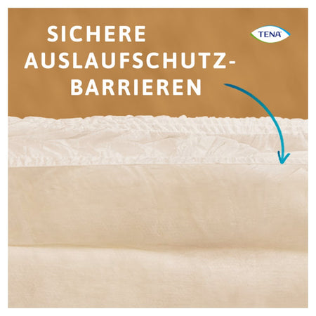 Das Produktbild zeigt eine Packung mit TENA ProSkin Pants Super in der Größe L. Die Verpackung ist überwiegend in einer hellblauen Farbe gehalten und zeigt auf der Vorderseite eine stilisierte Darstellung der Unterwäsche sowie das TENA-Logo. Die Packung enthält 7 Stück der atmungsaktiven Pants, die für Inkontinenz entwickelt wurden. Auf der Rückseite sind Hinweise zu den Eigenschaften und der Anwendung der Pants abgebildet.