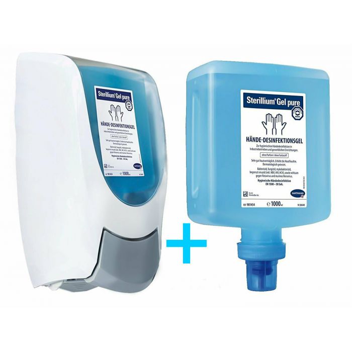 Bode CleanSafe basic Dosierspender manuell bedienbar + Sterillium Gel pure Überkopfflasche 1000 ml