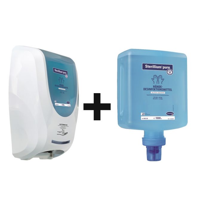 Hartmann CleanSafe touchless Dosierspender für Überkopfflaschen + Sterillium pure Überkopfflasche 10 x 1000 ml
