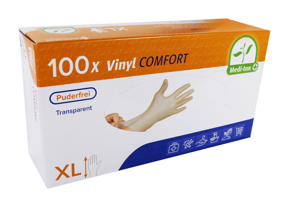 B-WARE Medi-Inn Vinyl Einmalhandschuhe puderfrei (X-Large, 100 Stück)