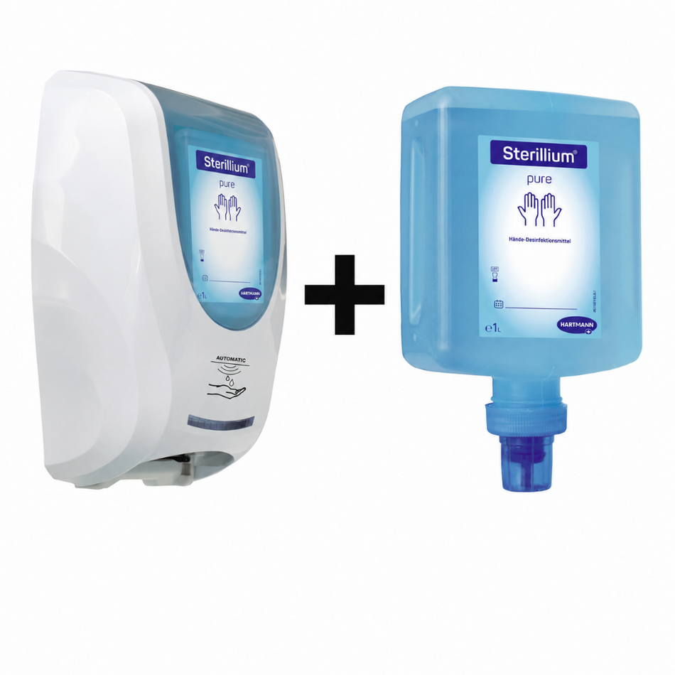 Hartmann CleanSafe touchless Dosierspender für Überkopfflaschen + Sterillium pure Überkopfflasche 1000 ml