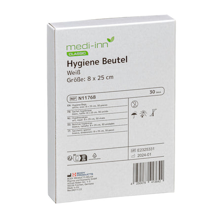Verpackung Medi-Inn Hygiene Beutel N11768 in Weiß, 8 x 25 cm, 30 Stück