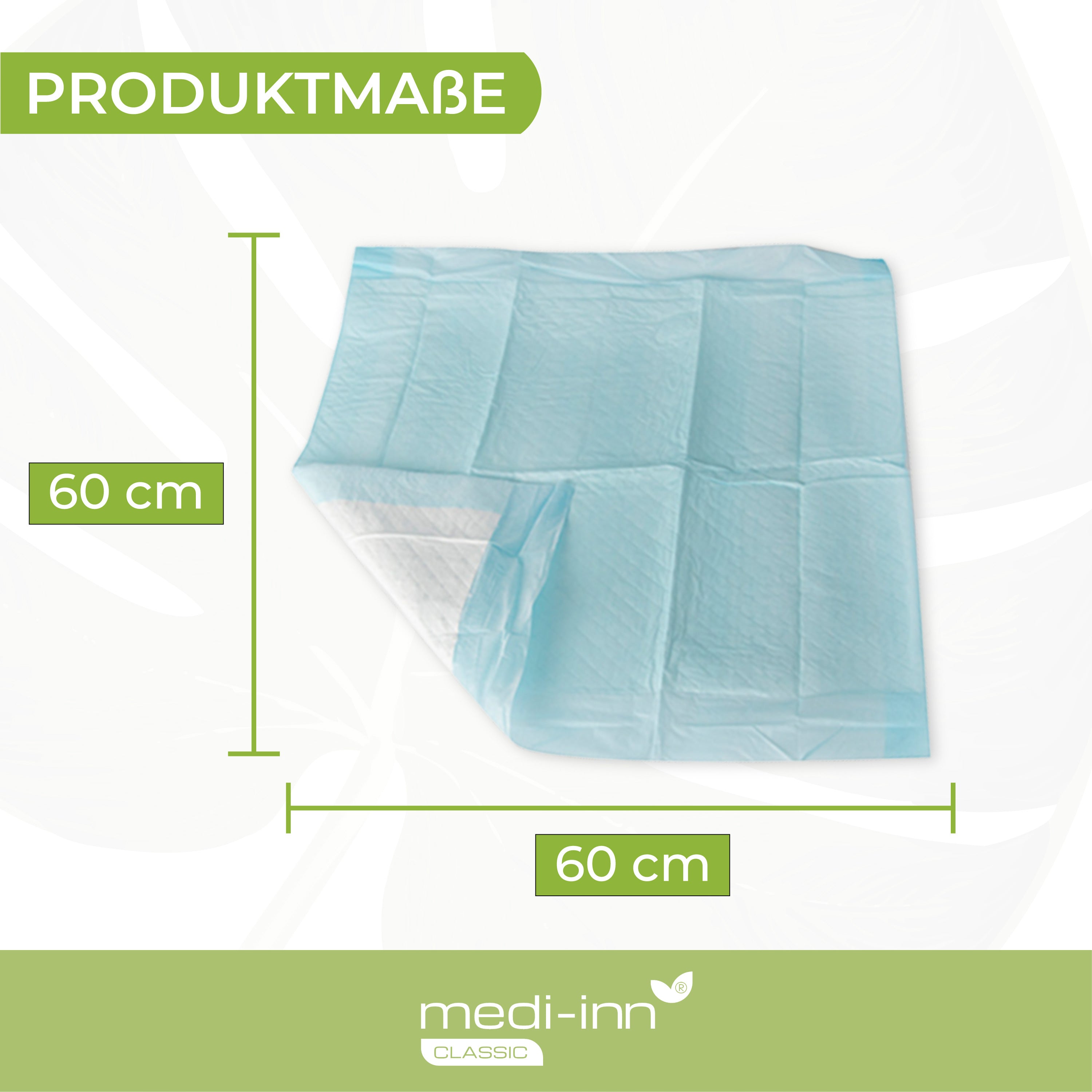 Produktmaße der Krankenunterlage: 60 cm x 60 cm (Maßgrafik)