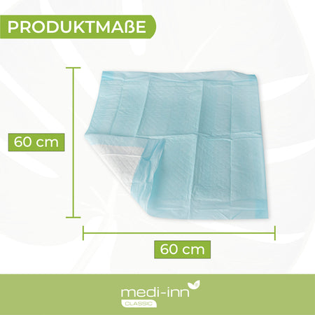 Produktmaße der Krankenunterlage: 60 cm x 60 cm (Maßgrafik)