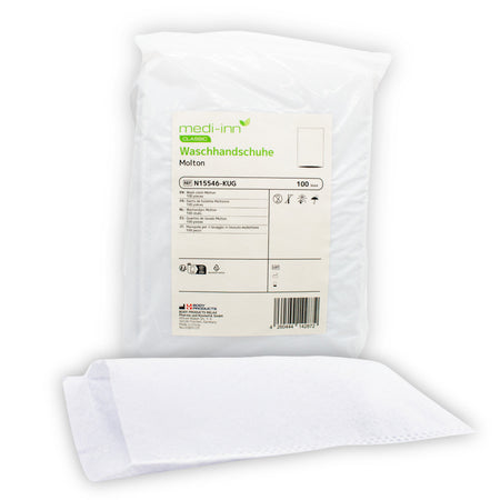 Medi-Inn Classic Waschhandschuhe Molton N15546-KUG, 100 Stück Einmal-Waschhandschuhe in weiß