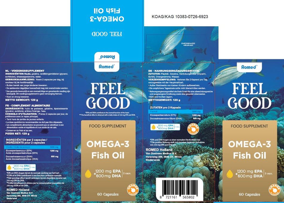 Romed FEEL GOOD Omega-3 Fischöl Nahrungsergänzungsmittel, 60 Kapseln