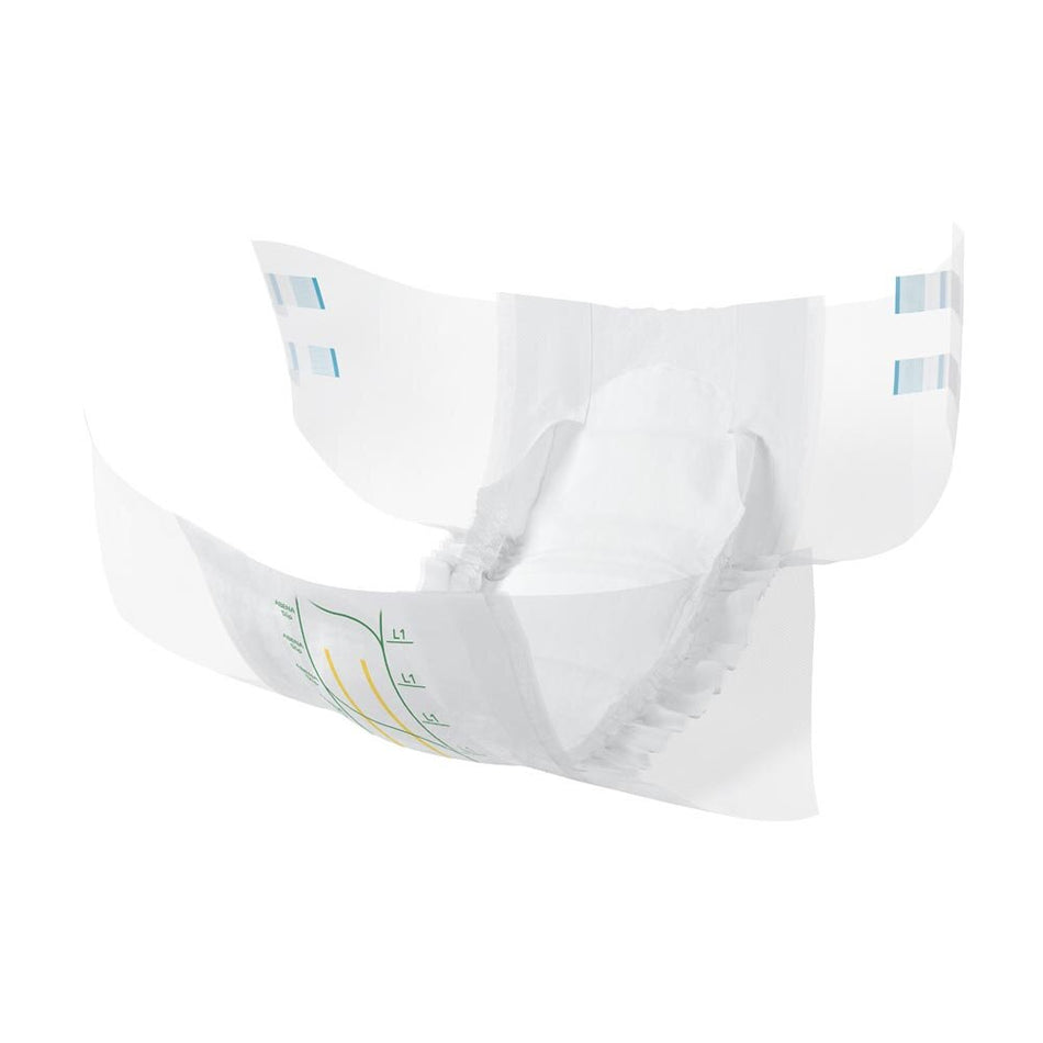 Das Bild zeigt eine Packung Abena Slip Premium L1, eine anatomisch geformte Inkontinenzhilfe für Erwachsene. Die Verpackung ist farbenfroh und trägt das Abena-Logo. Auf der Vorderseite sind wichtige Produktinformationen in gut lesbarer Schrift abgedruckt, darunter die Größe und die absorbierenden Eigenschaften des Produkts. Im Hintergrund sieht man eine weiße Fläche, die das Produkt hervorhebt.