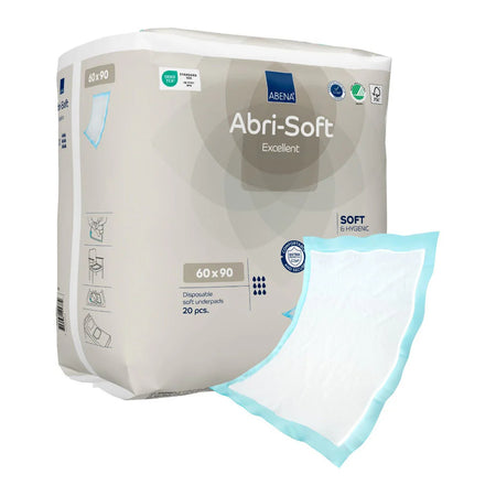 ABENA Abri-Soft Excellent Einmalunterlagen 60 x 90 cm, Packung mit 20 Stück und ausgefalteter Unterlage