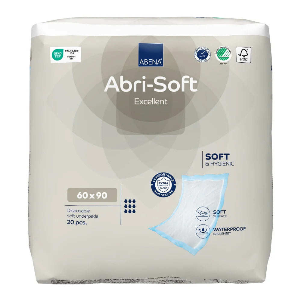 ABENA Abri-Soft Excellent Einmalunterlagen 60 x 90 cm, Vorderseite der Packung mit 20 Stück