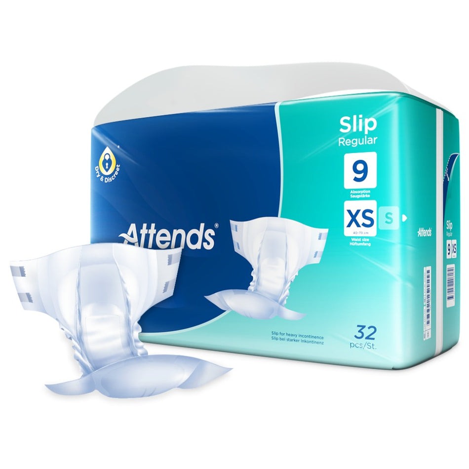 Attends Slip Regular 9 All-in-One Inkontinenzprodukt XS, 32 Stück