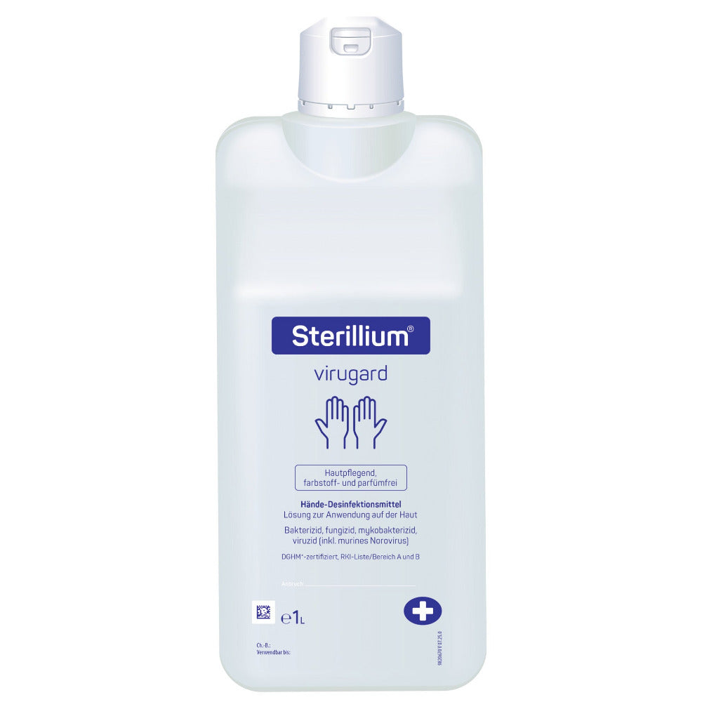 Sterillium Virugard Händedesinfektionsmittel in 1-Liter-Flasche, farbstoff- und parfümfrei.