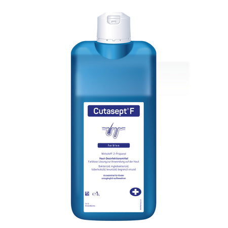 Cutasept F Haut-Desinfektionsmittel, 1000 ml Flasche, blauer Kunststoffbehälter mit Klappdeckel