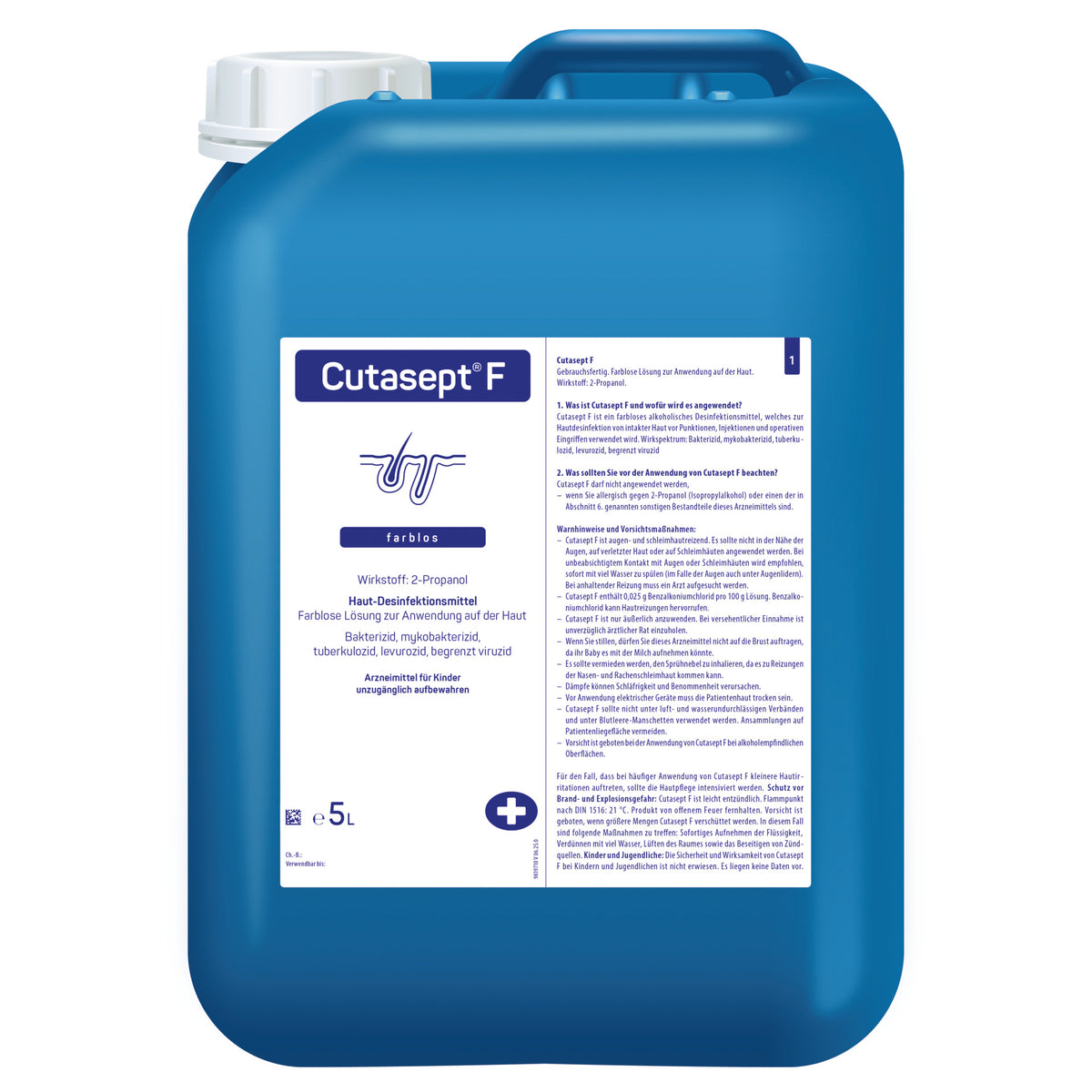 Cutasept F Haut-Desinfektionsmittel, 5 Liter Kanister, blauer Kunststoffkanister mit Etikett