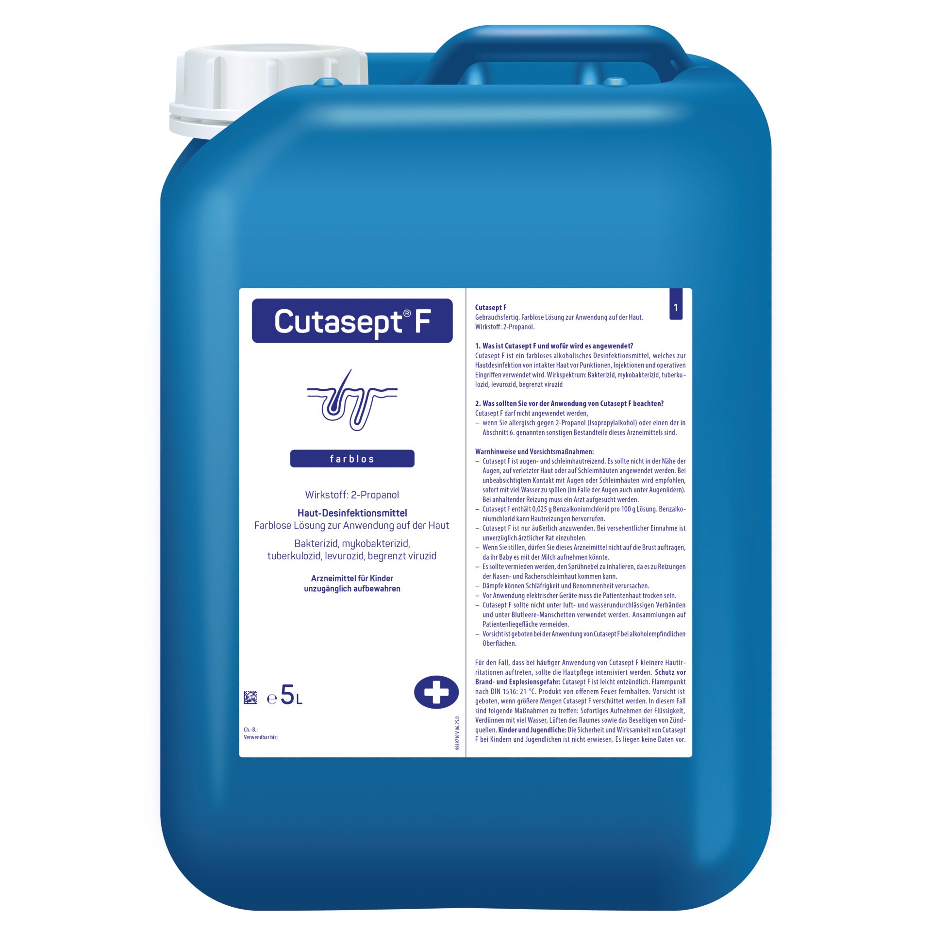 Cutasept F Haut-Desinfektionsmittel, 5 Liter Kanister, blauer Kunststoffkanister mit Etikett