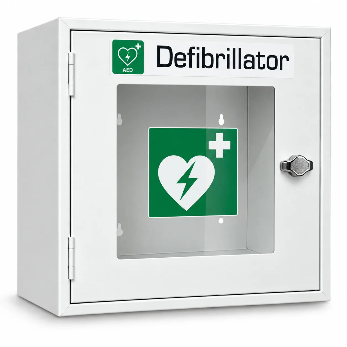 FAP Universal AED Metallschrank für Defibrillatoren, mit AED Aufkleber.