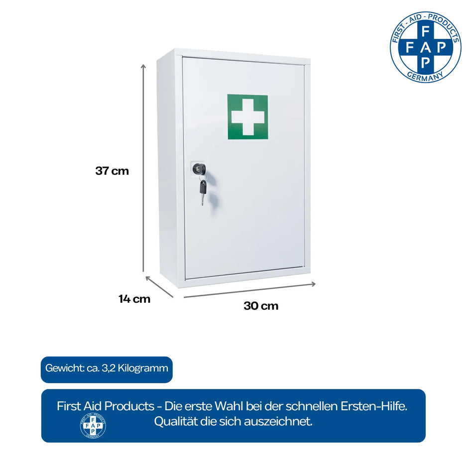 FAP Verbandschrank A, Metall, 2 Fächer, weiß, inkl. Schloss