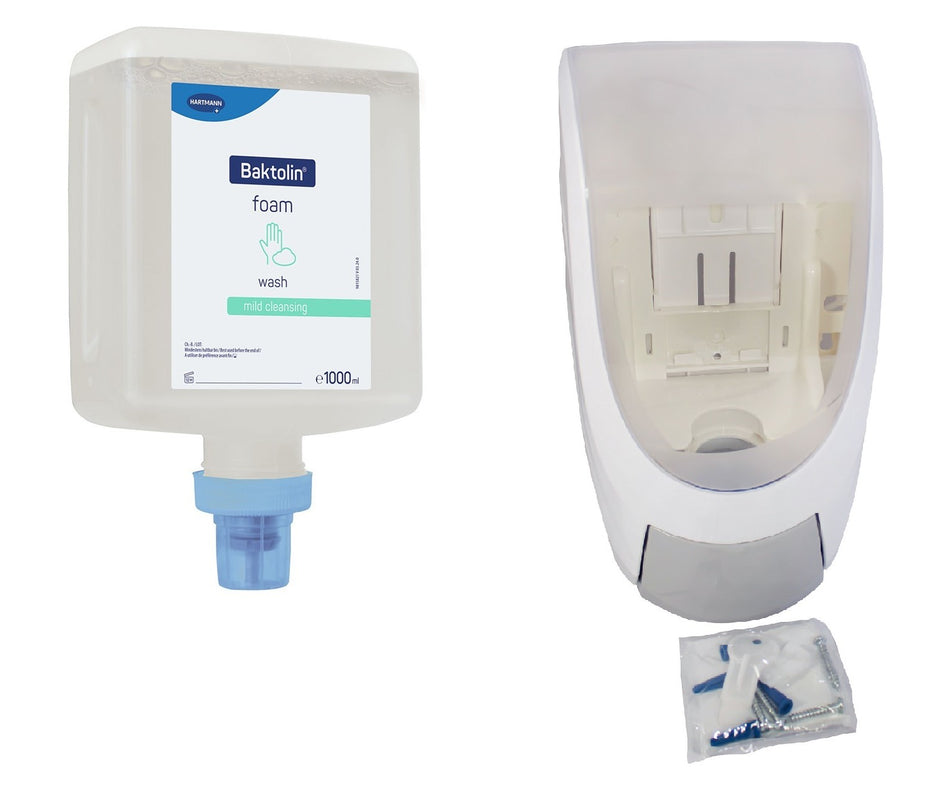 HARTMANN CleanSafe Spender – Wandspendergehäuse mit Montagematerial und passender Baktolin foam 1000 ml Kartusche