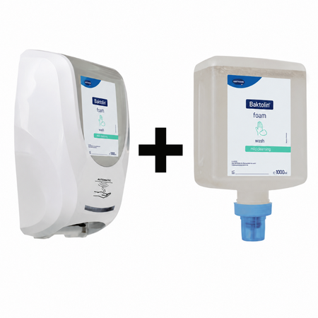 Hartmann CleanSafe touchless Dosierspender für Überkopfflaschen + Baktolin foam wash Handreinigungsschaum Überkopfflasche 1000 ml