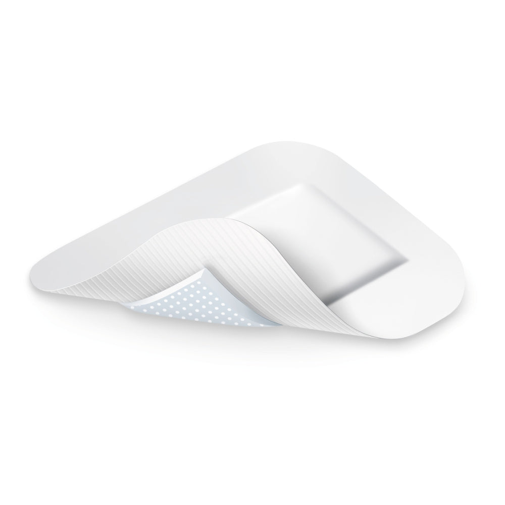 Cosmopor Advance Verband 10 × 8 cm – geöffnet, mit sichtbarer Wundauflage und Transferschicht.