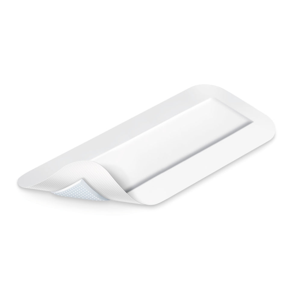 Cosmopor Advance Wundverband 25 × 10 cm – geöffnet, mit sichtbarer Schutz- und Saugschicht.