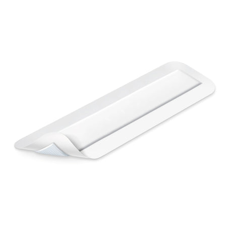 Cosmopor Advance Verband 35 × 10 cm – entfaltet, mit DryBarrier® Schichten sichtbar dargestellt.