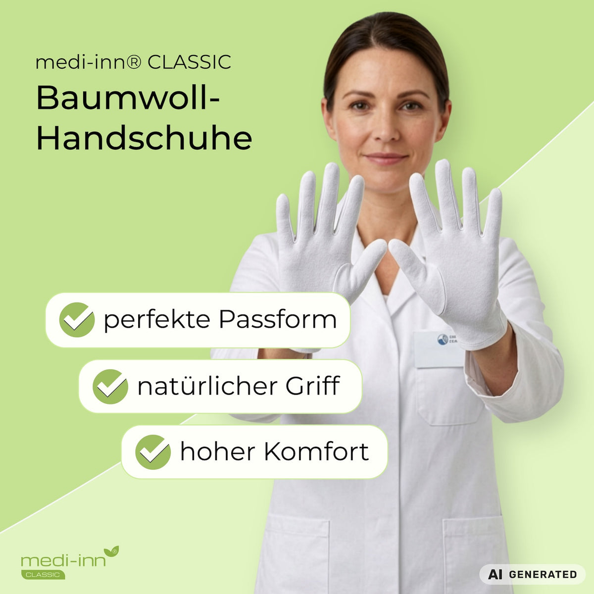 Medi-Inn Baumwollhandschuhe: perfekte Passform, natürlicher Griff, hoher Komfort.