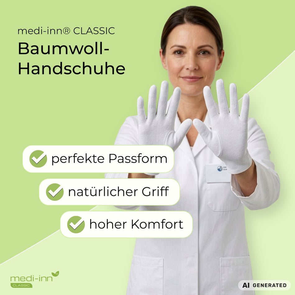 Medi-Inn Baumwollhandschuhe: perfekte Passform, natürlicher Griff, hoher Komfort.