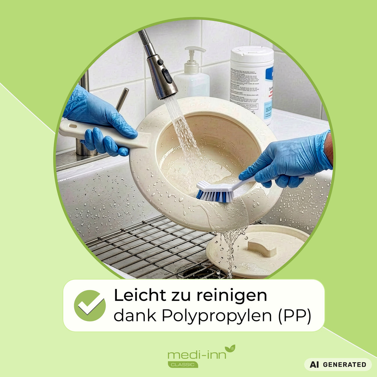 Hinweis: Leicht zu reinigen dank Polypropylen (PP)