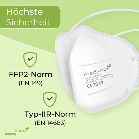 medi-inn Classic FFP2 Maske, zertifiziert nach FFP2-Norm (EN 149) und Typ-IIR-Norm (EN 14683)
