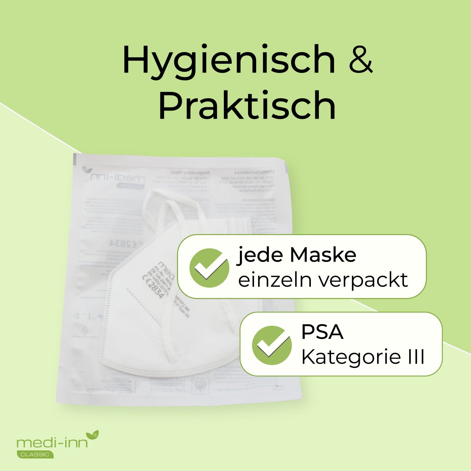medi-inn Classic FFP2 Atemschutzmaske einzeln hygienisch verpackt, PSA Kategorie III