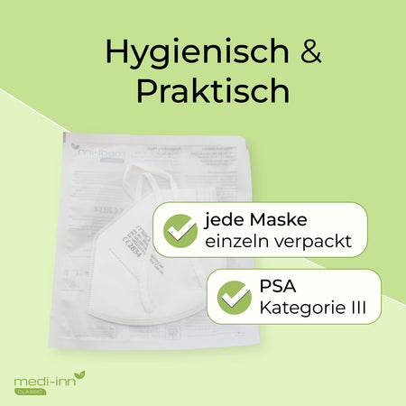 medi-inn Classic FFP2 Atemschutzmaske einzeln hygienisch verpackt, PSA Kategorie III
