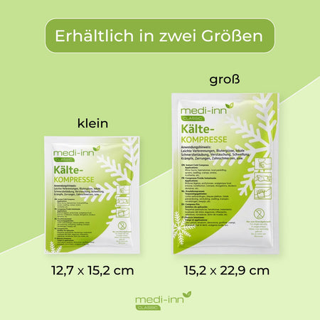 medi-inn Classic Kältekompresse in zwei Größen: klein 12,7×15,2 cm und groß 15,2×22,9 cm