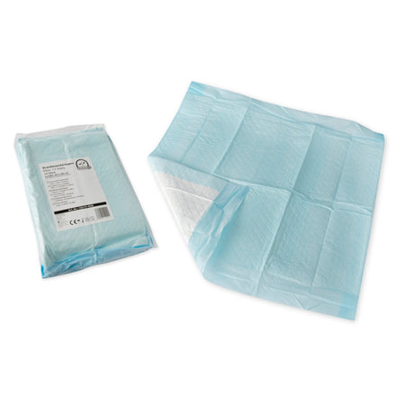 medi-inn Krankenunterlage 60×60 cm, 12-lagig – Packung und aufgefaltete, saugstarke Einmalauflage
