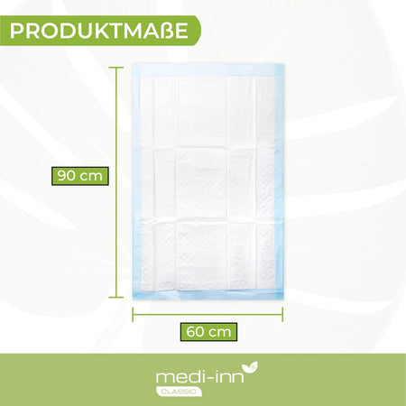 Maße der Medi-Inn Krankenunterlage – 60 x 90 cm mit Maßlinien dargestellt