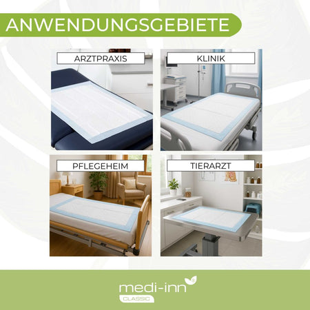 Anwendungsbeispiele der Medi-Inn Krankenunterlagen in Klinik, Arztpraxis, Pflegeheim und Tierarztpraxis