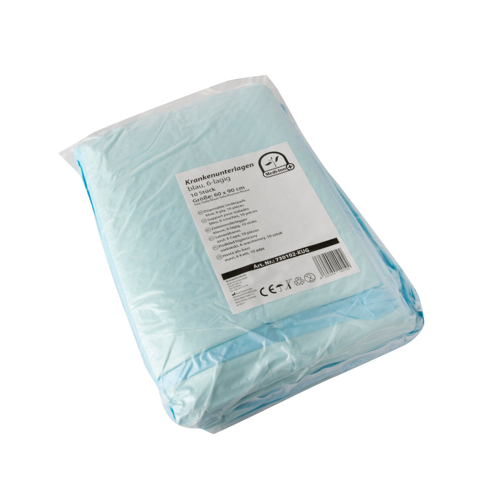 Medi-Inn Krankenunterlagen blau, 6-lagig, 60 x 90 cm, Packung mit 10 Stück (Art.-Nr. 730102-KUG)