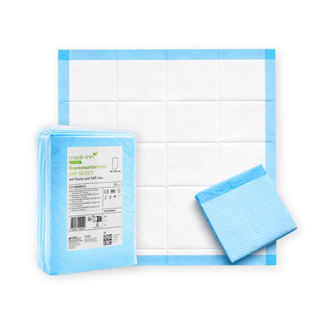 Medi-Inn CLASSIC Krankenunterlagen SAP SELECT 60 x 60 cm (25 Stück) – Packung und Einweg-Unterlage blau/weiß