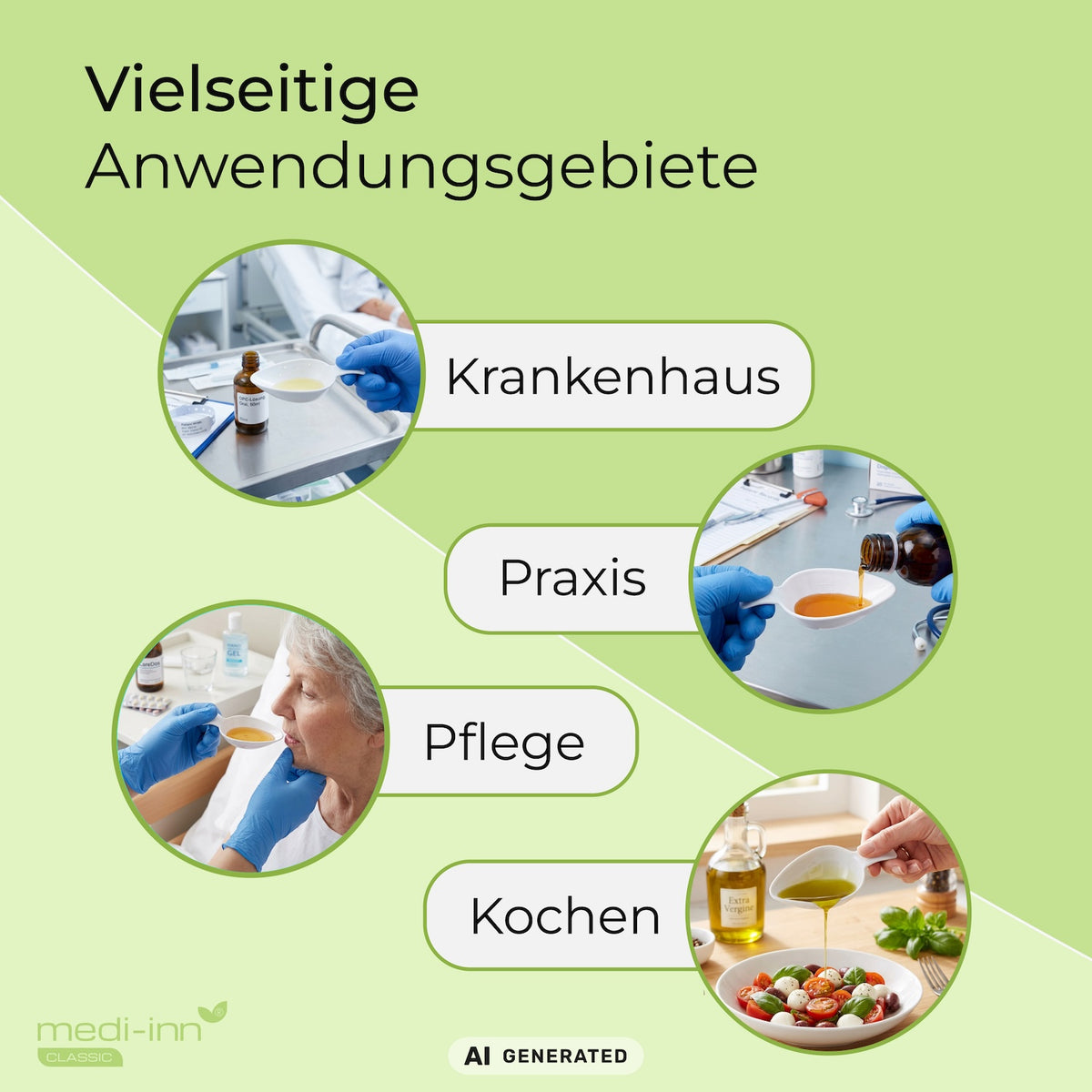 Vielseitige Anwendungsgebiete: Krankenhaus, Praxis, Pflege, Kochen