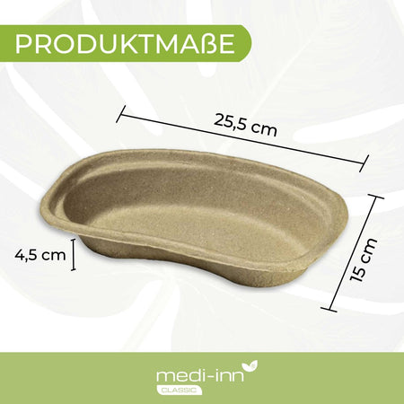 Medi-Inn Nierenschale mit Produktmaßen 25,5 x 15 x 4,5 cm – stabile Zellstoffschale für medizinische Anwendungen.
