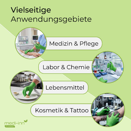 Hinweis: Vielseitige Anwendungsgebiete, Medizin & Pflege, Labor & Chemie, Lebensmittel, Kosmetik & Tattoo